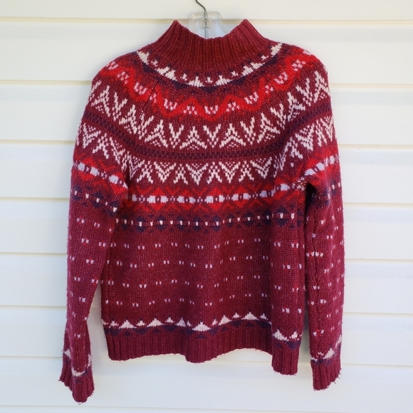 AMERICAN Eagle Fair Isle Pullover Sweater Small Mock Neck Red Nordic - Picture 4 of 11